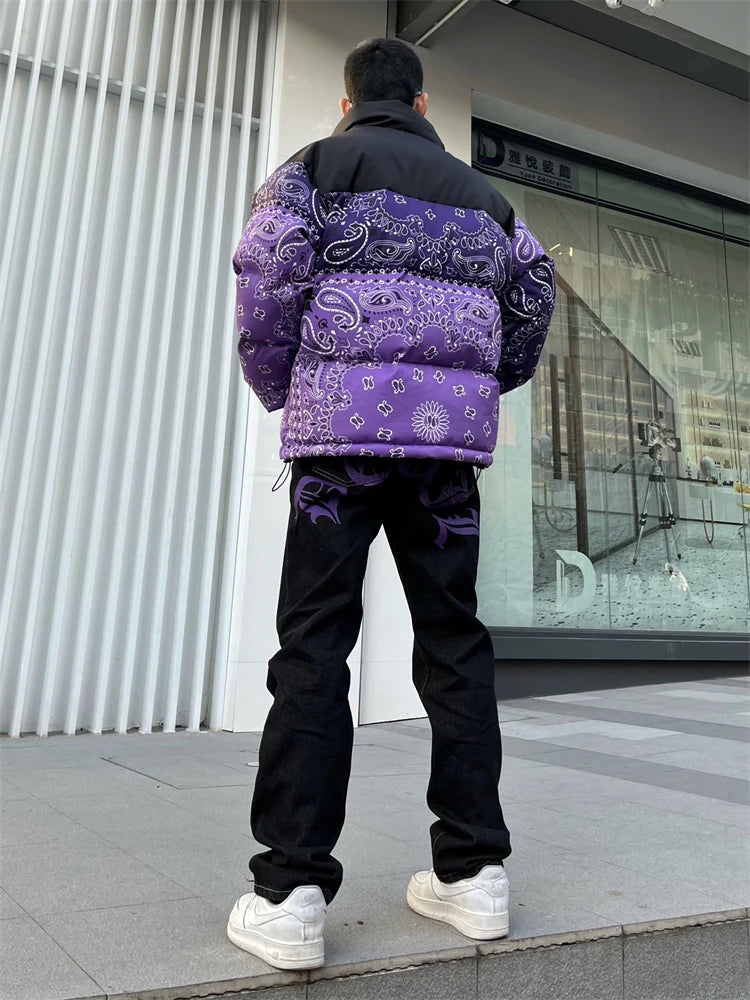 Men's Y2k Jeans Cashew Flowers Purple Streetwear Casual Pants Punk Hip Hop Letter Print Baggy Harajuku Straight Denim Trousers